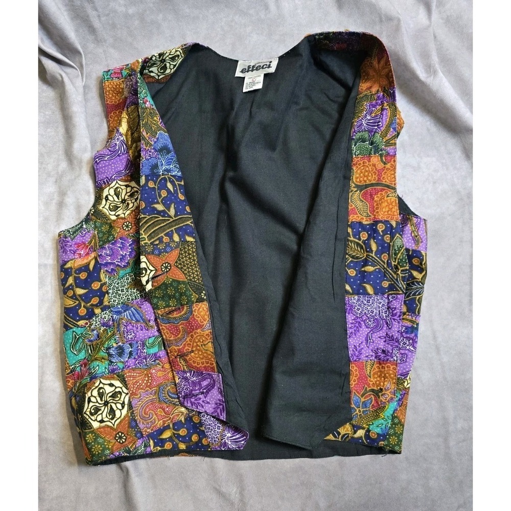 Vtg Effeci Patchwork Vest M 100% Cotton Floral Boho Art to Wear Size L Handmade? - Picture 12 of 14
